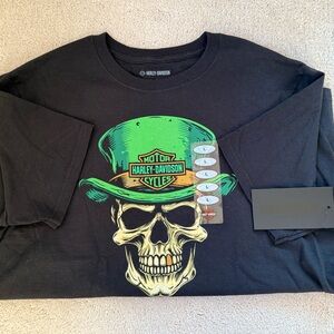 Large St. Patrick’s Day skull ￼ Harley Davidson tee!